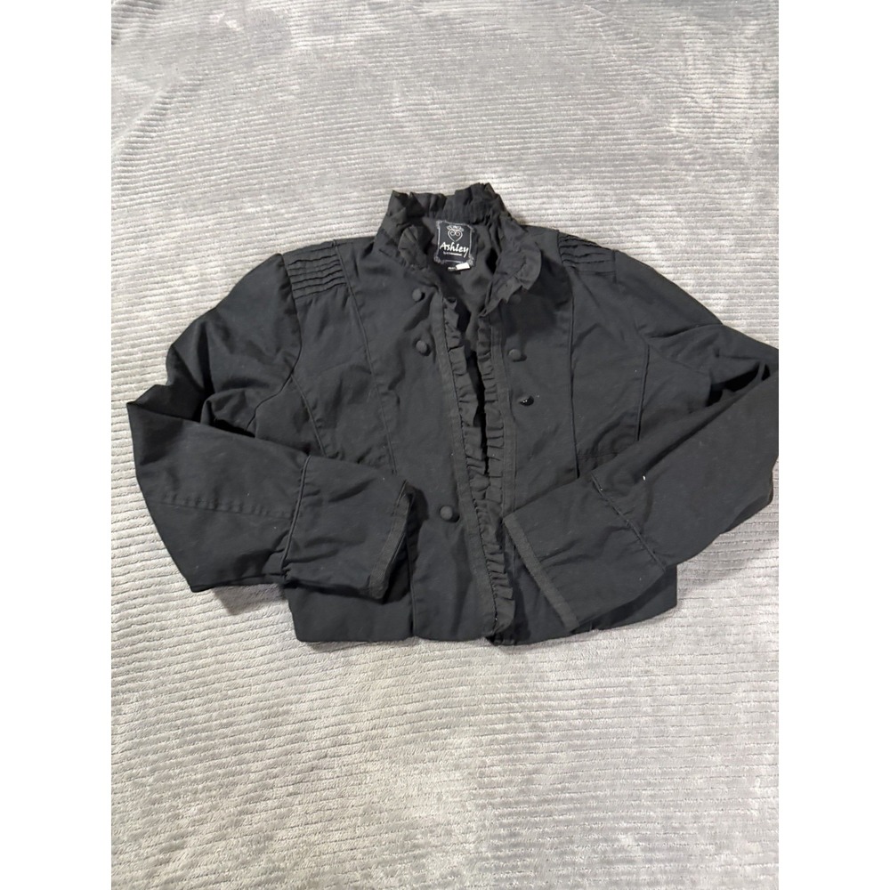 Woman's Black Xl Ashley brand jacket features distinct ruffled trim Y2K Grudge